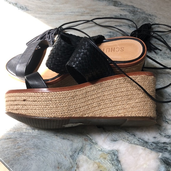 Schutz black woven leather platform espadrille like new ankle with tassel 5.5 - Picture 7 of 10